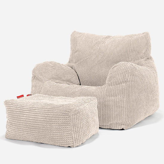 ジョセフィンビーズクッション座椅子アームチェア - ポンポンアイボリー 02