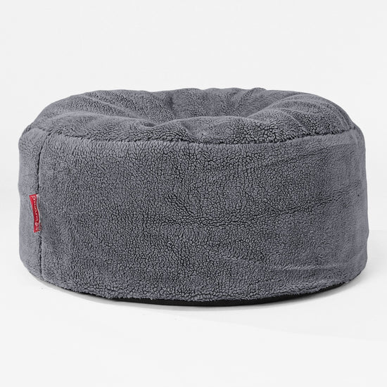 ラージ円形ラウンドプーフ - テディフェイクファーダークグレー 01