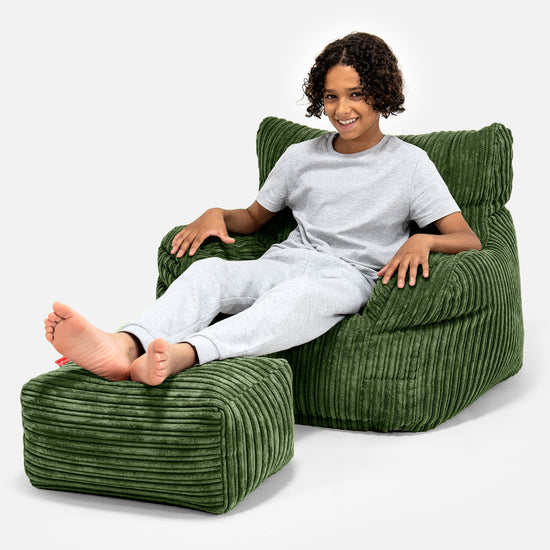 LoungePug ティーン向けビーズアームチェア-クラシックコーデュロイフォレストグリーン– Lounge Pug Japan